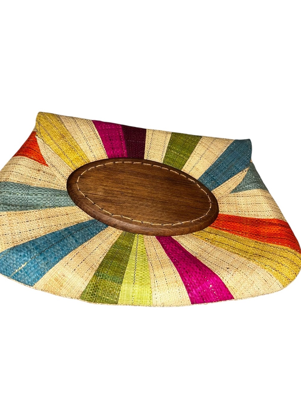 Mar y sol raffia wood rainbow clutch bag purse